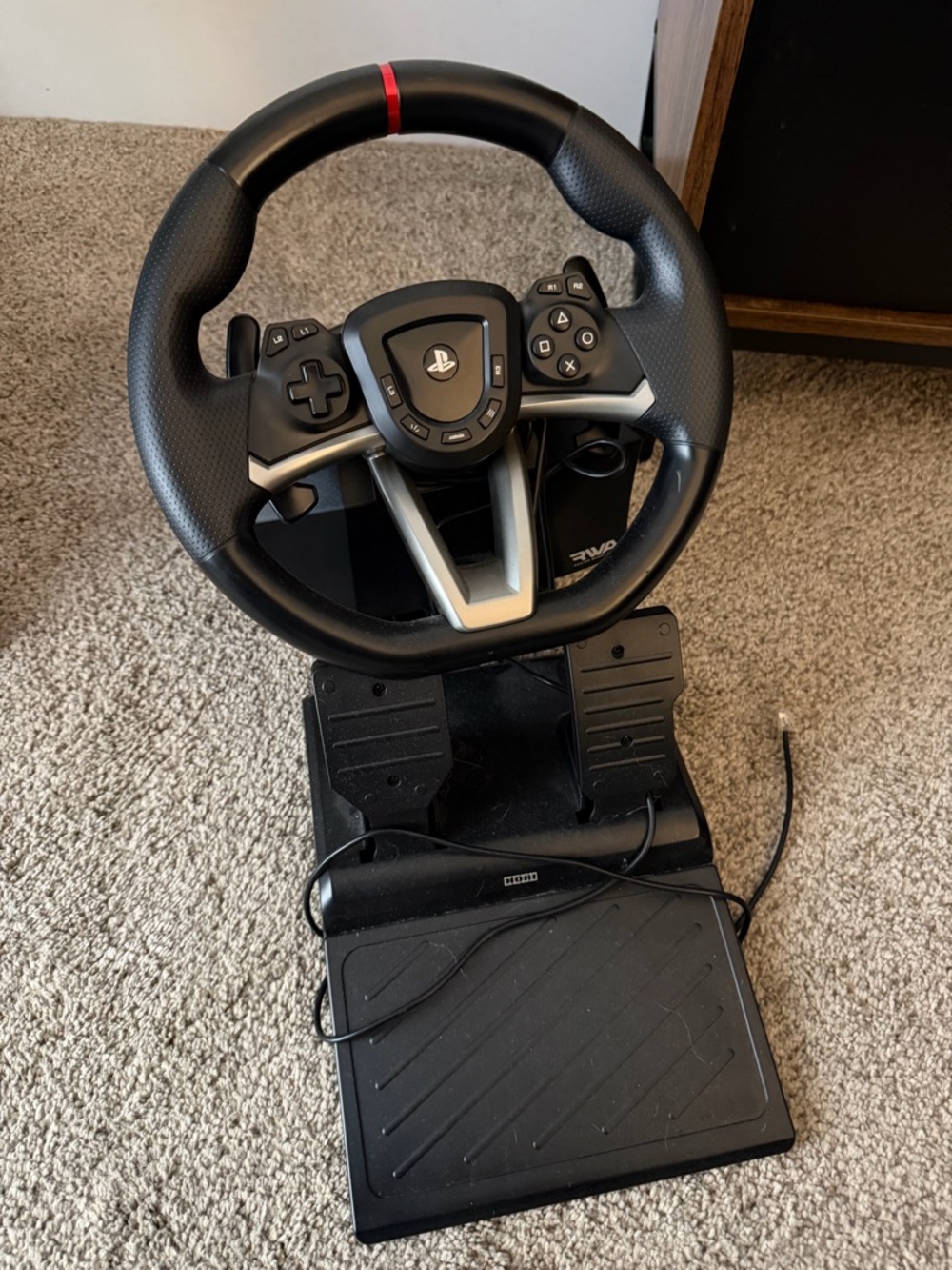 Sony Black Racing Wheel with Red Accent and Pedals